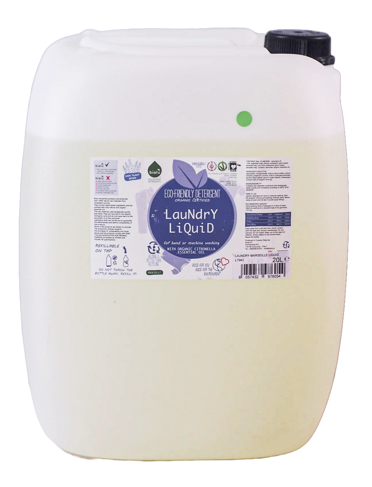 Biolu detergent ecologic vrac pentru rufe albe si colorate lamaie 20L